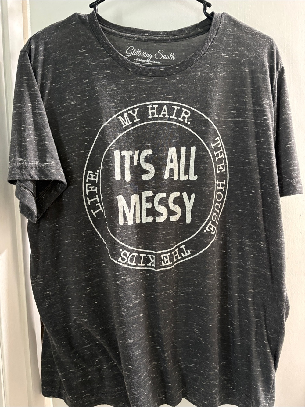 Women's Charcoal 'It's All Messy' Short Sleeve Tee